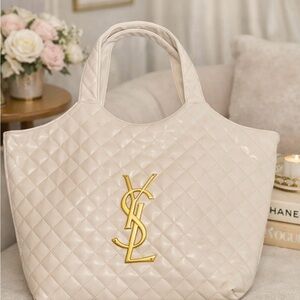 ✨ Elegant Cream Quilted Tote Bag + Matching Pouch ✨